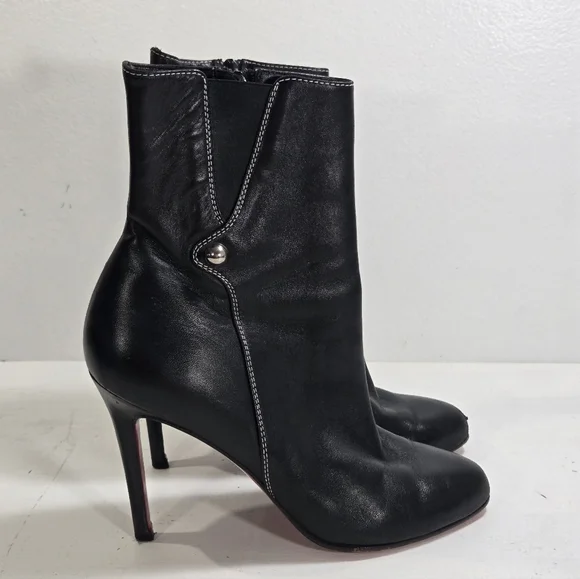 Christiabn Loyboutin Elegant Black Leather Ankle Boots 37½ 7½ - Picture 5 of 12